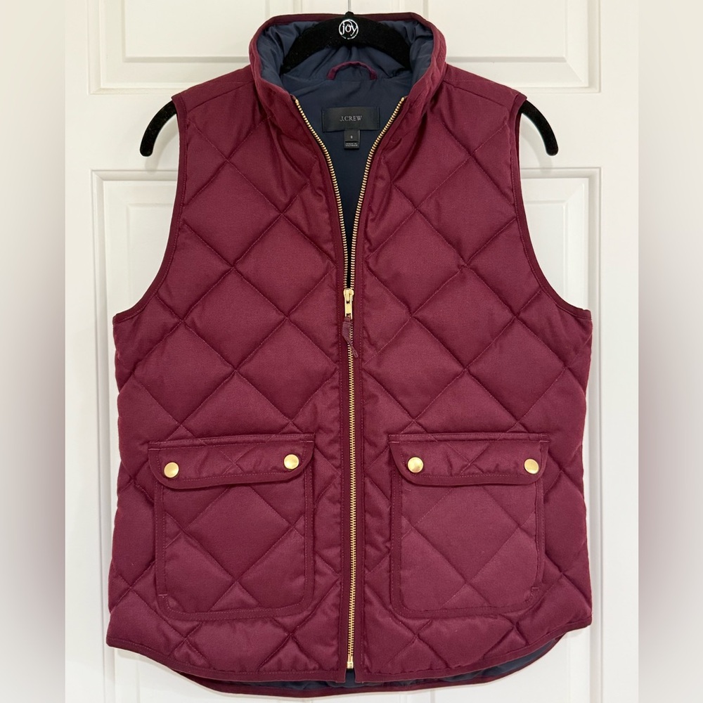 J. Crew dark maroon color down quilted excursion classic vest